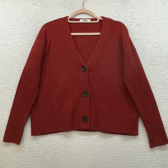 Madewell Cardigan Sweater Womens XXS Red Wool Alpaca Blend Button Ribbed Knit - Picture 1 of 11